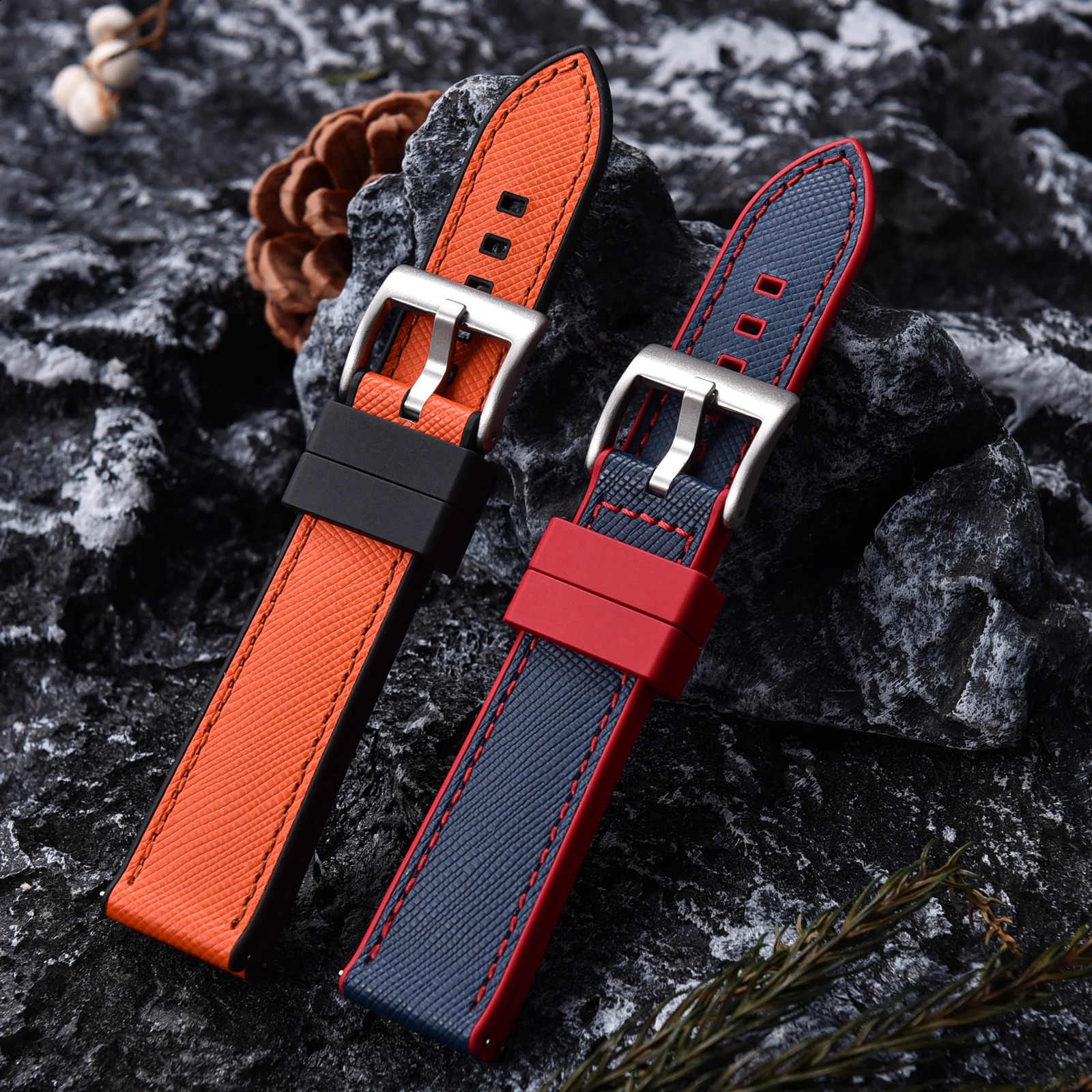 Premium Quality Fluoro Rubber Leather Watch Band 20mm 22mm Hybrid Leather FKM Watch Strap Quick Release Wristband For Mens Watch 240906