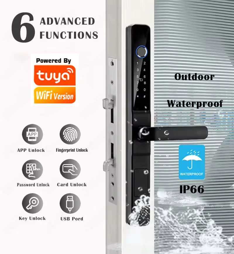 TYA WIFI waterproof intelligent door lock fingerprint application password RFID card keyless digital electronic lock aluminum/glass slider CL240920