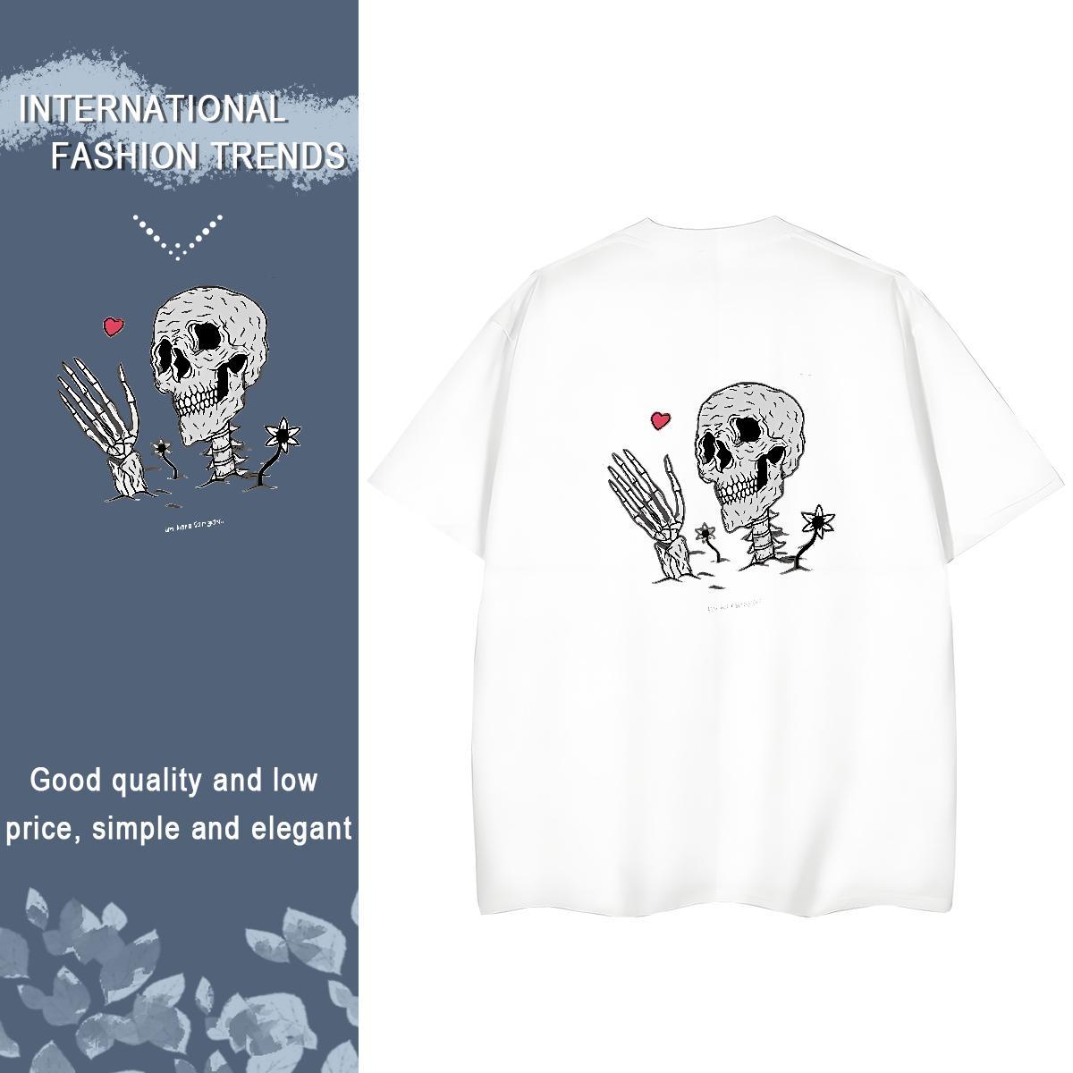 New Arrival Woman T Shirts 230g Cotton Breathable Short Sleeve Casual Daily Wear skull Tshirt for Man Woman High quality Custom Printing Tops Tees
