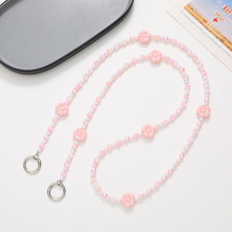 New bead flower acrylic diagonal cross chain long hanging single shoulder strap phone rope