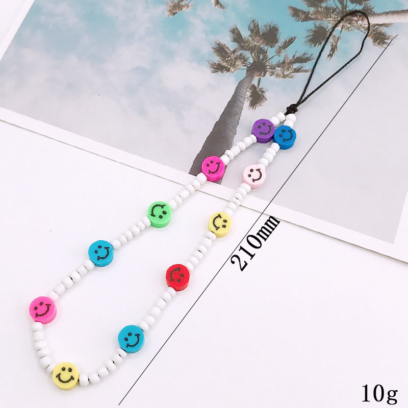 Yilian's new soft ceramic chain DIY case accessories Glass rice beads smiley face phone rope