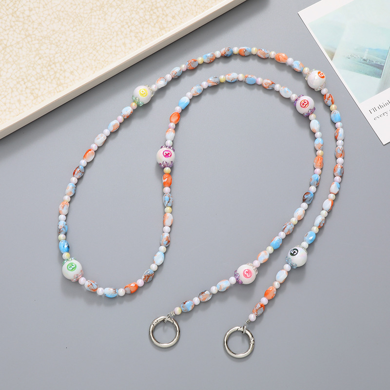 Yilian new flower crystal digital acrylic bead crossbody chain, long mobile phone hanging rope for women