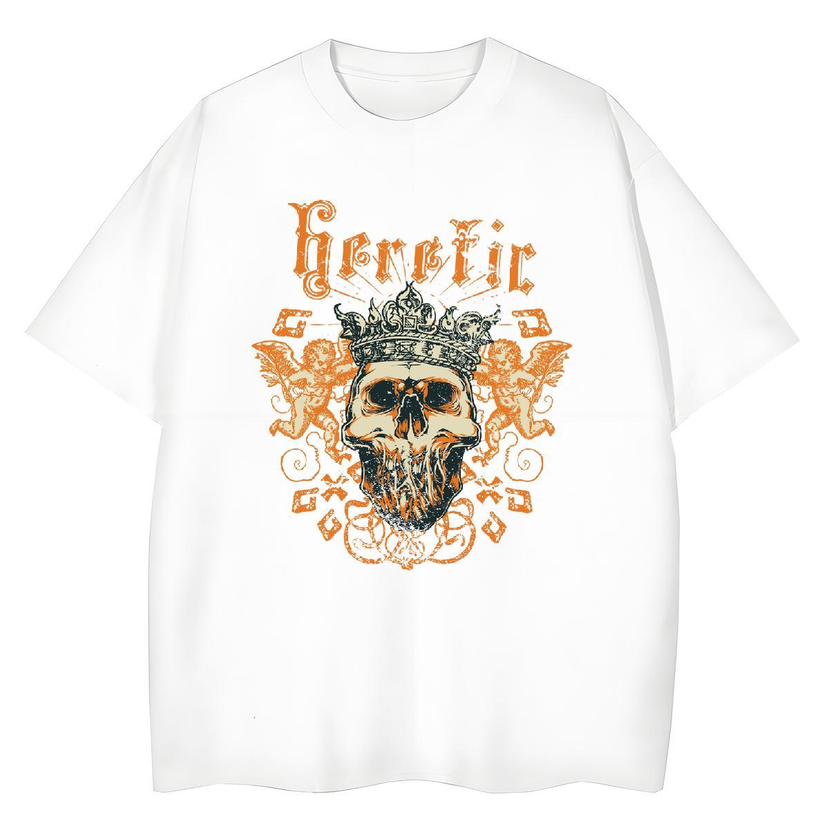 Designer T Shirt For Woman 100% Cotton 230g Comfortable Summer Casual skull Unisex Tshirts Loose Black White Clothes