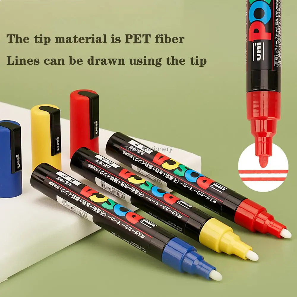 Uni Posca Markers Pen Set PC-1M Waterproof Opaque Paint Pens Super Fine Nib 0.7mm Manga Graffiti Pen Art Supplies Stationery 240904