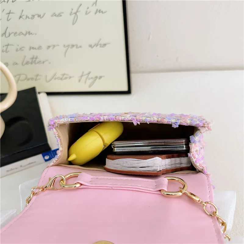 Novice Bag Mini Purse Lattice Girls Bag Wool Bag for Childrens Pink Girls Purses and Pearl Handheld Shoulder Bag W240906