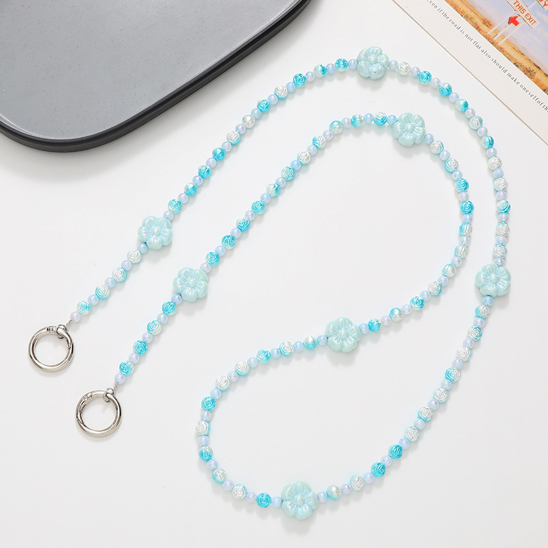 New bead flower acrylic diagonal cross chain long hanging single shoulder strap phone rope