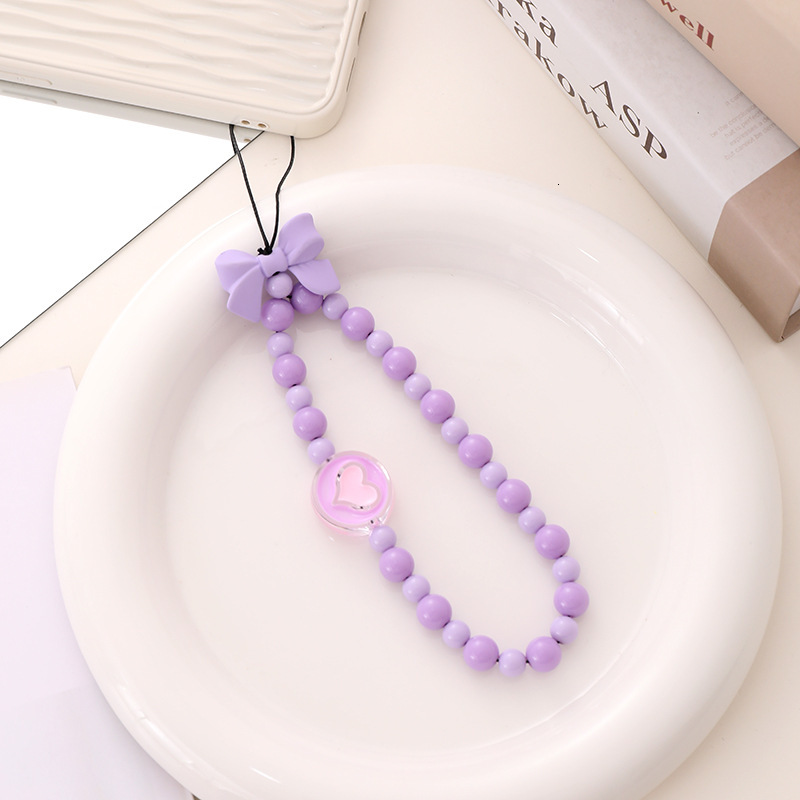 Yilian's new acrylic bead chain with personalized and creative color bow, mobile phone hanging rope, anti fall wrist strap