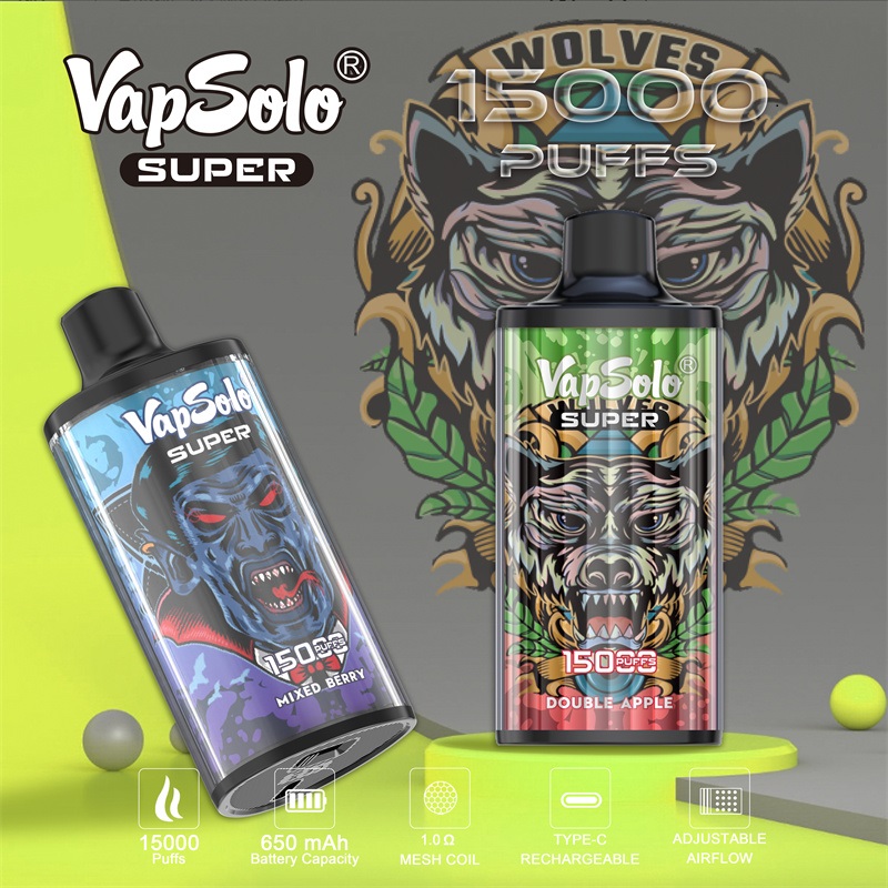 Vapsolo PUFF 15K Disposable Vape Mesh Coil Electronic Cigarette 15000 Puffs Vap Super Rechargeable 650mAh Battery 15 flavors Vapes Device Fast Delivery