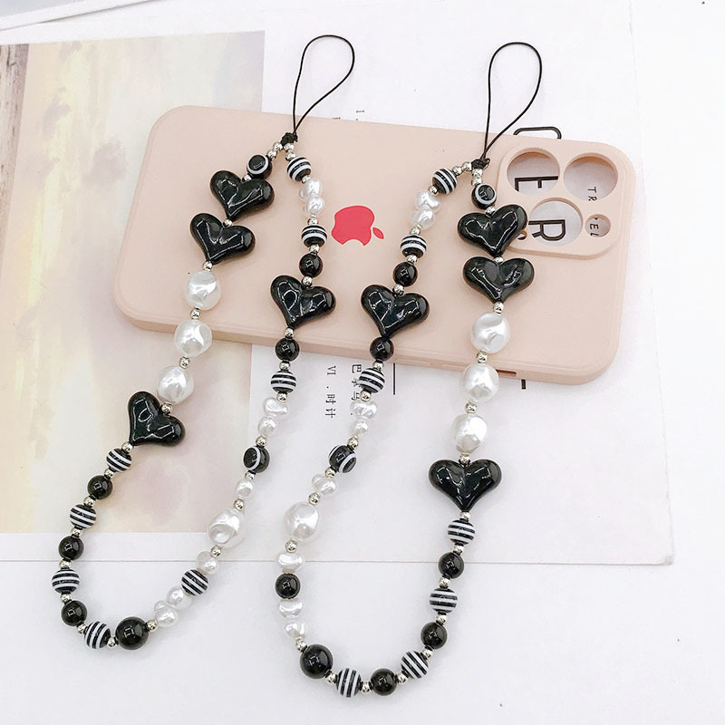 Yilian New Chain Black and White Rope Phone Hanging Decoration Striped Beaded Love Anti Loss Handheld