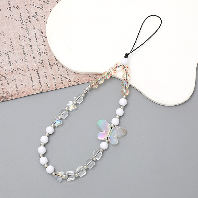 Yilian's new butterfly bow mobile chain, colorful bead phone case, rope, short and cute hanging chain bag decoration for women