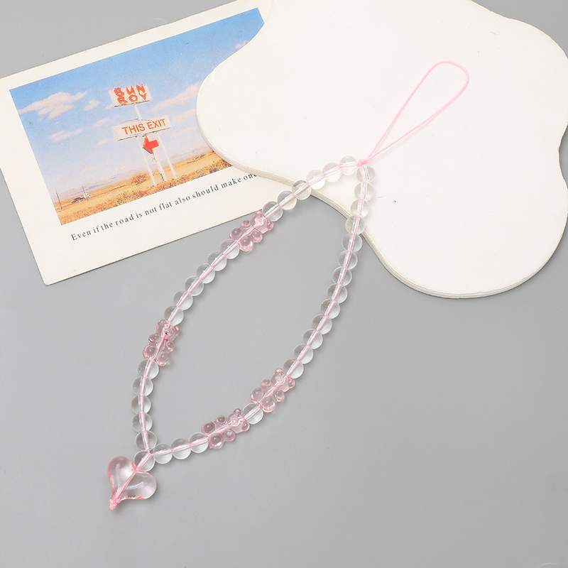 Yilian's new teddy bear beaded DIY phone case hanging rope love pendant short wrist anti loss chain