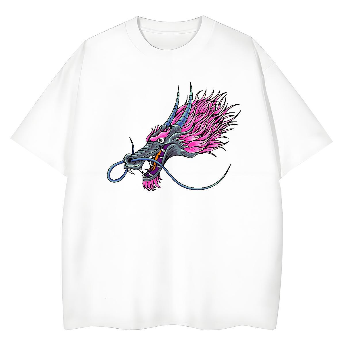 2024 DIY T shirt 100% Cotton 230g Breathable Home Outdoor dragon Couples T Shirts Female Anime Tees
