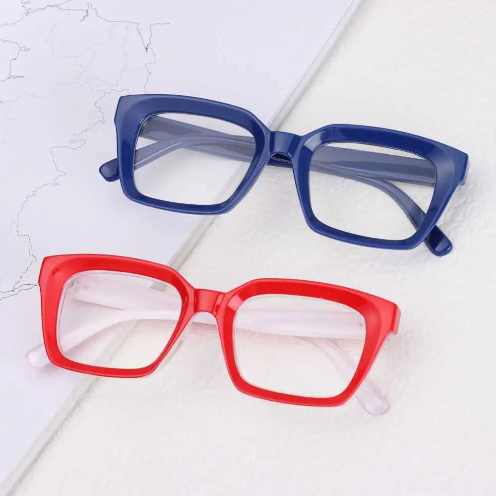 1 pair of multi-color square reading glasses mens large frame fashion Presbyterian glasses diode 0~+3.0 W240906