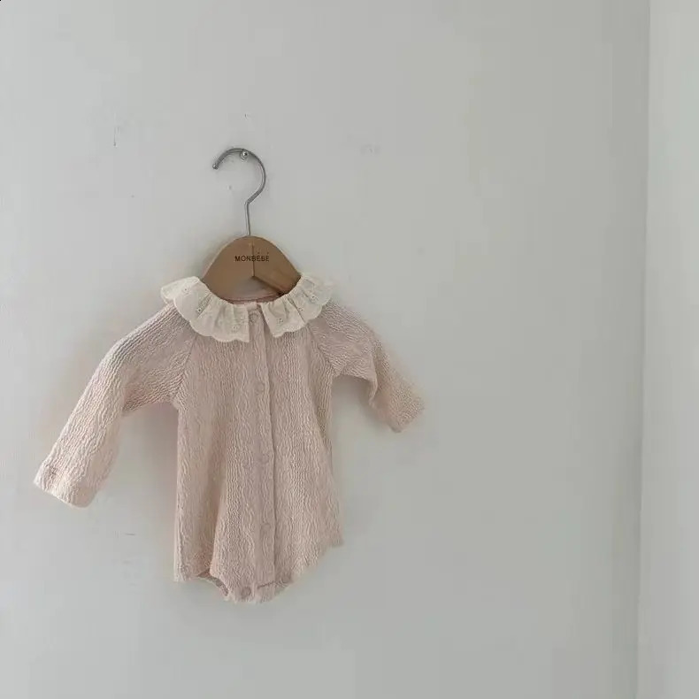 Autumn Baby Long Sleeve Bodysuit Infant Girls Solid Lace Collar Jumpsuit born Cotton Casual Onesie Kids Clothes 0-24M 240902