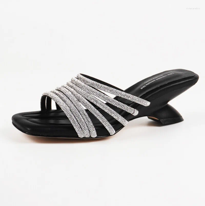 Dress Shoes Irregular 5.5cm Low Heel Outdoor Slippers European American Women's Summer Fashion Hollowed Out Glod Black Handmade Sandals