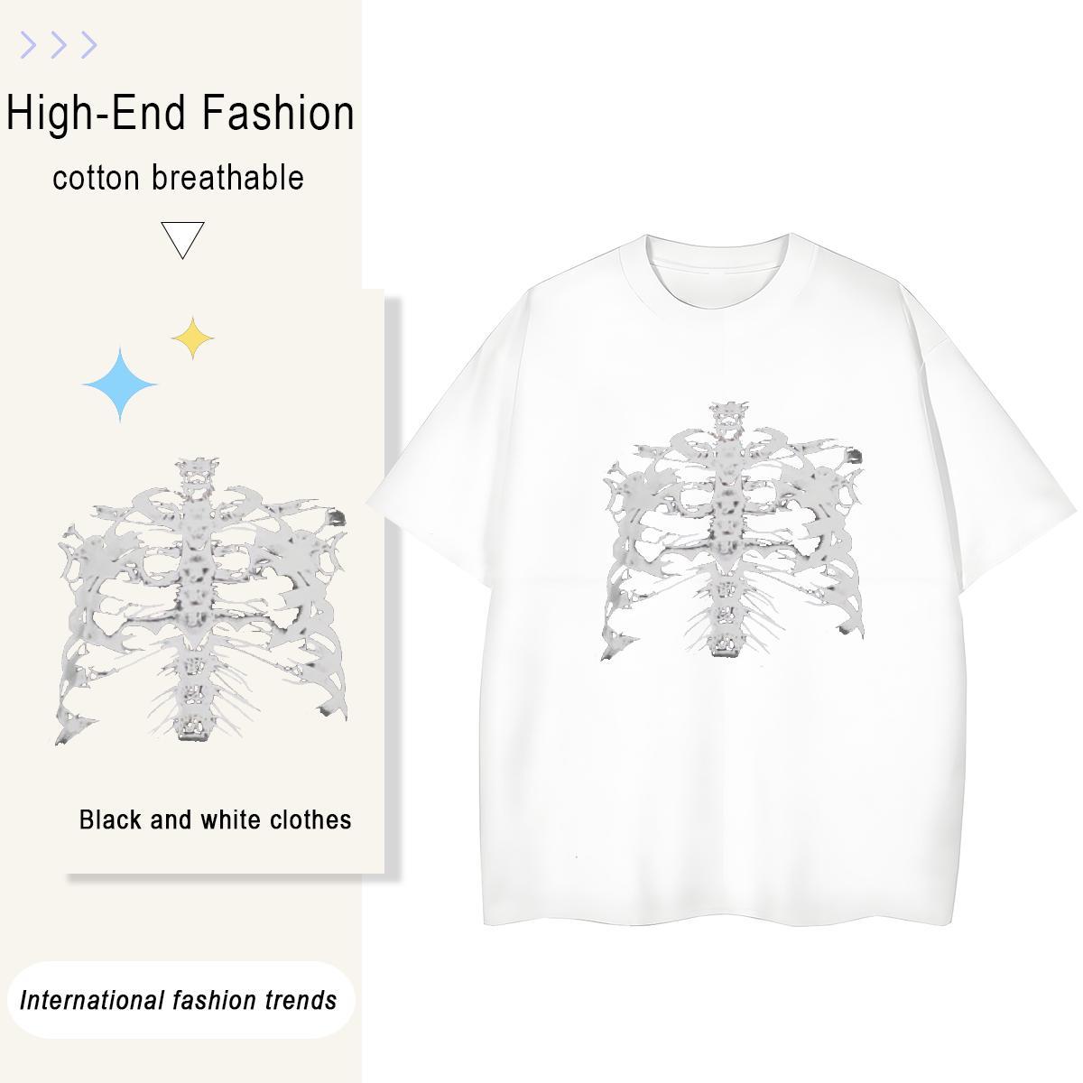 Fashion New T-Shirts for Women 230g Cotton O Neck Short Sleeves Sports Casual skull Unisex Tshirts Loose fit Custom Cartoon Top Tees