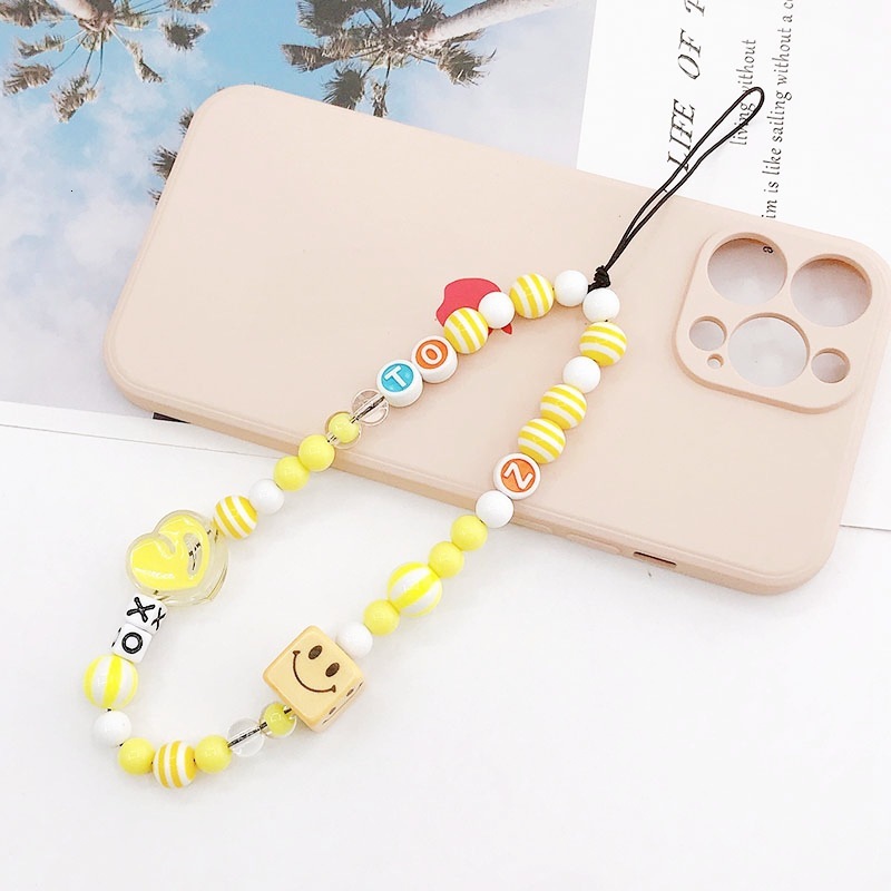 Yilian New Beaded Chain Drip Oil Love Rope Anti Fall Phone Pendant Colorful Letter Hanging Ornament for Women
