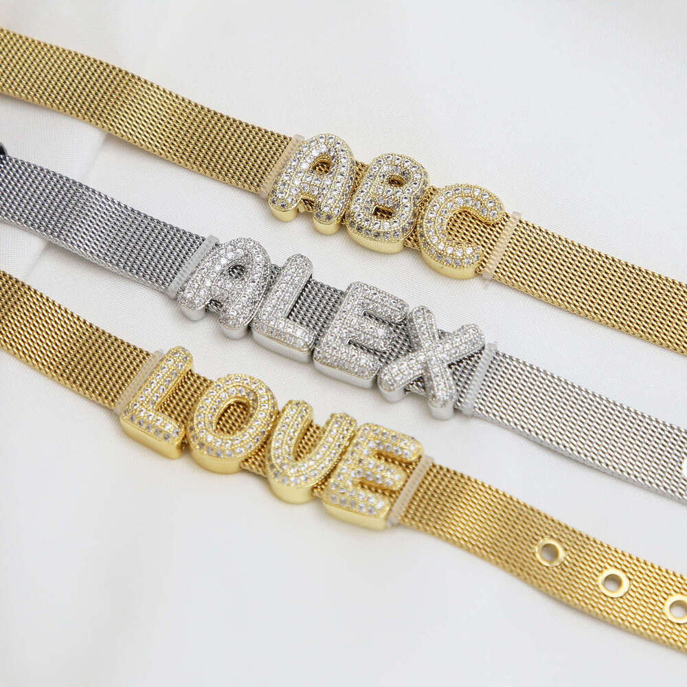 Designer jewelry bracelet chain for Men and Women lover hot sell new product Golden chubby balloon bubble DIY zircon 18k gold letter diamond bracelet