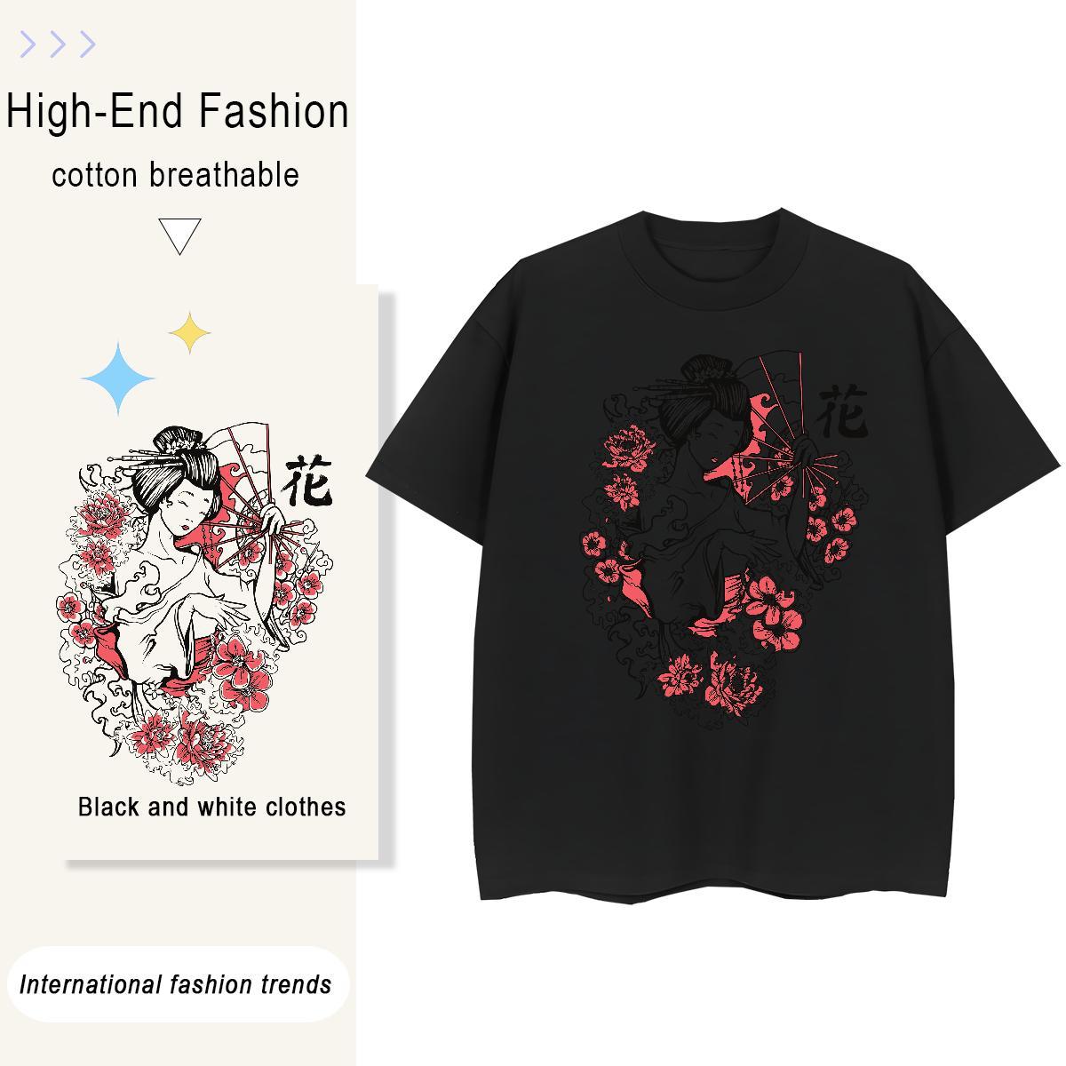 Fashion Casual Women T Shirts 230g Pure Cotton Round Neck Short Sleeve Home Outdoor portrait Tshirt for Man Woman Popular DIY Anime Printed Top Tees