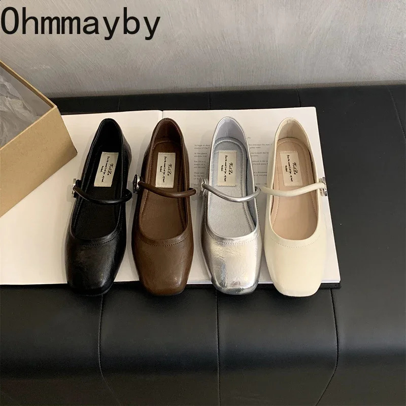 Silvery Women Mary Jane Shoes Fashion Shallow Retro Style Leather Ladies Comfort Soft Sole Flats Graany Footwear 240903