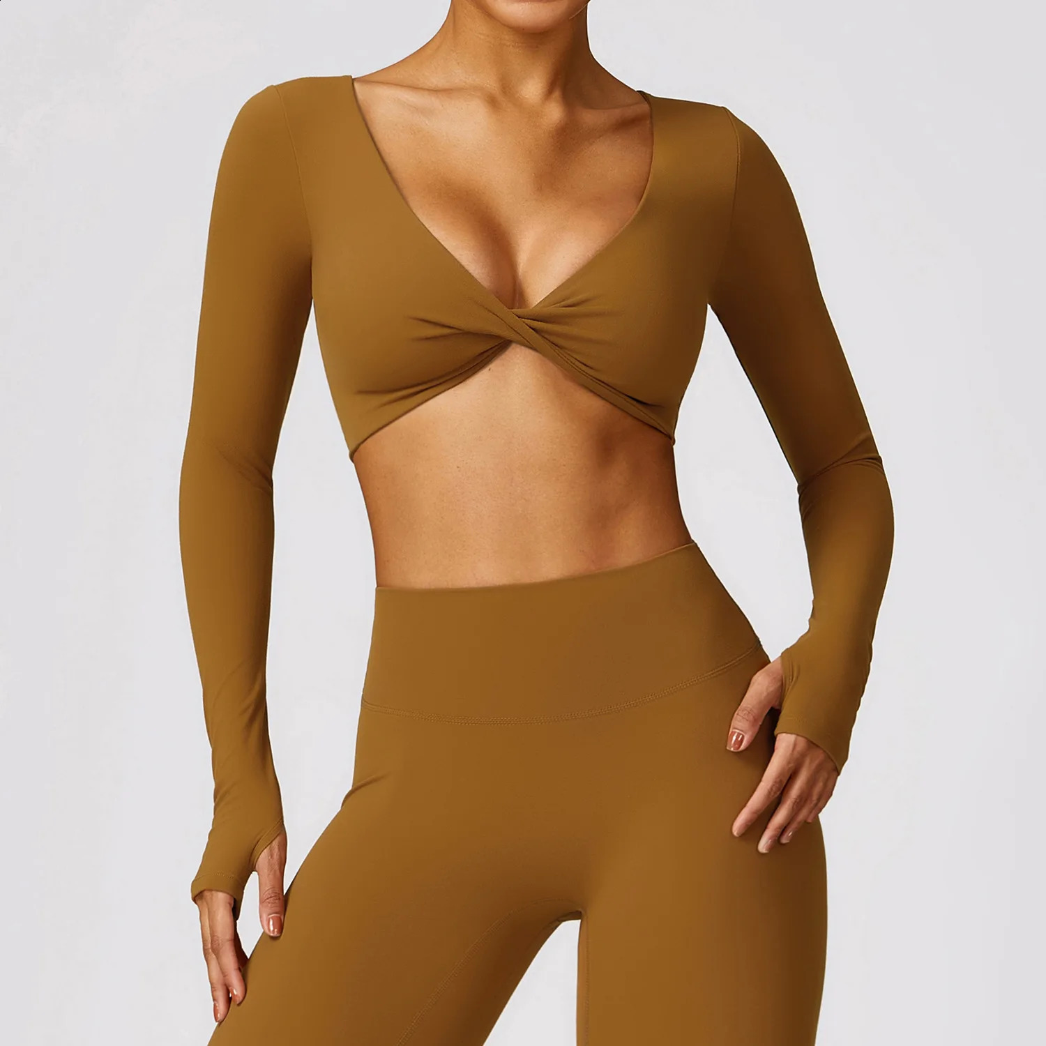 Yoga Shirts Long Sleeve Yoga Crop Tops Low Cut Bra Integrated Shirts Gym Shirt Workout Gym Top Insert Pads Slim Fit Sports Sexy 240907