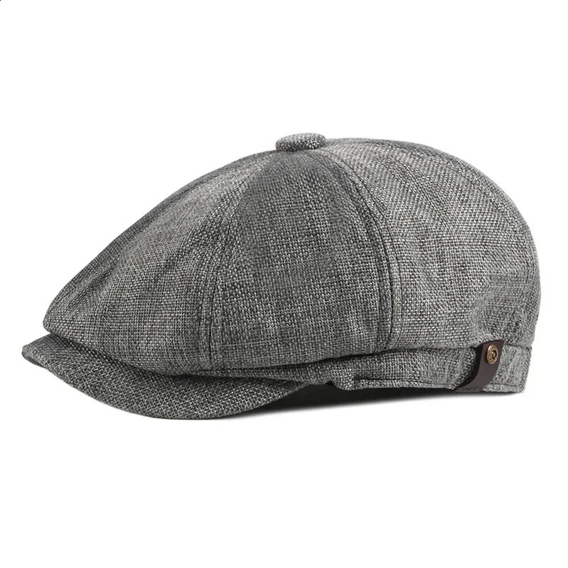 Classic linen mens beret summer breathable s boy hat Boina Hombre Gatsby hat casual womens Gorras Para Mujer flat top hat 240829