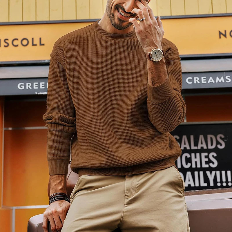 Shi Shang Hua Fu Ge Knitted Sweater Mens Casual Solid Color Long Sleeve Staff Collar Knitted Jumping Top Mens Autumn Fashion Slim Fit Sweater 240905