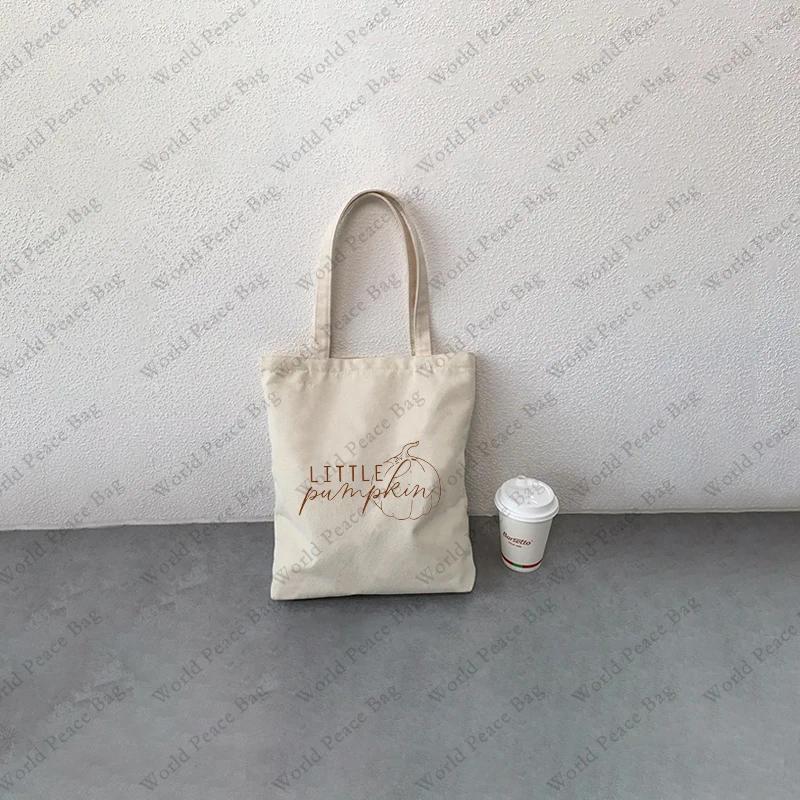 2025 new shopping bags 1 pc little pumpkin patterntote bag canvas shoulder for travel daily commute womens reusable zhanyishengli