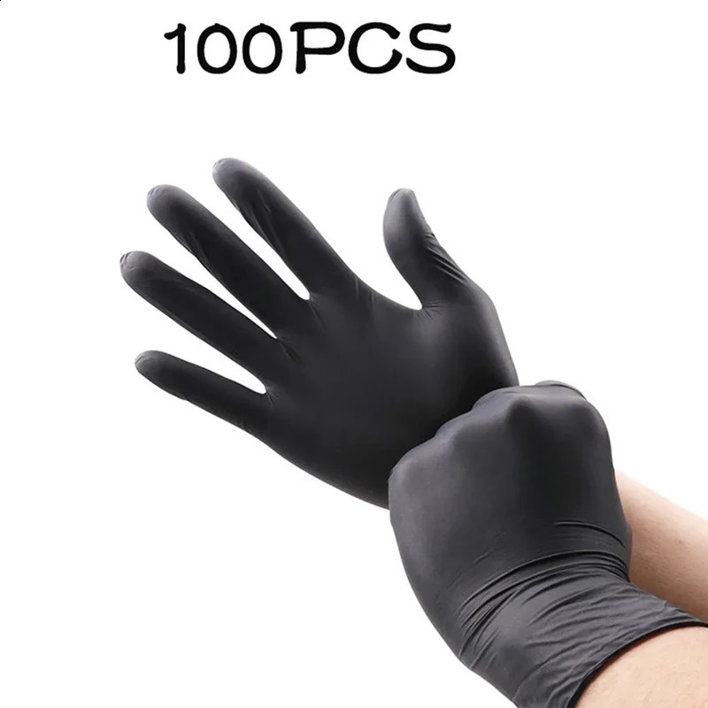 100Pack Housework Strong Black Disposable Nitrile Gloves PVC Latex Free AntiStatic Garden Pet Care Tattoo Work Oilproof 240904