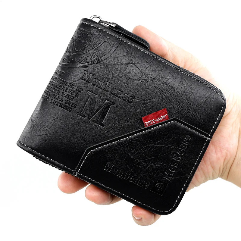 Mens wallet made of leather wax oil mens leather wallet coin wallet short mens card clip wallet zipper coin wallet 240907