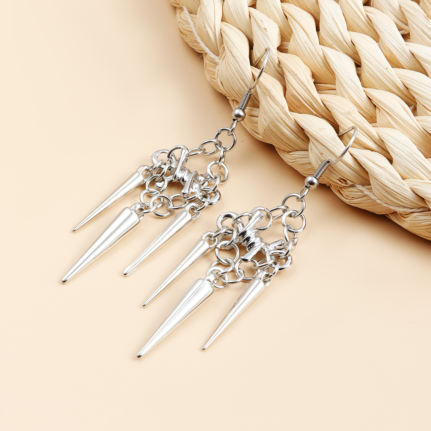 Trendsetting European Gothic Jewelry -Chunky Tassel Rivets with Thorn Accents for Stylish Ears Stainless Steel Silver Plated Drop Dangle Earrings Wome