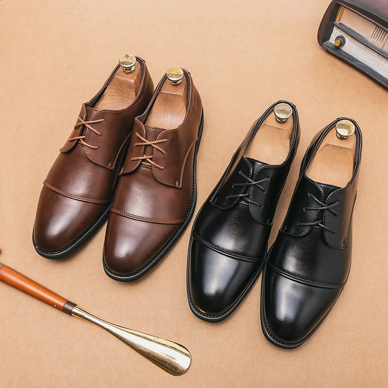 Classic Men Dress Shoes Formal Oxfords Classic Business Office Wedding Shoes Wear Elegant Casual Leather Zapatos Brock Men 240906