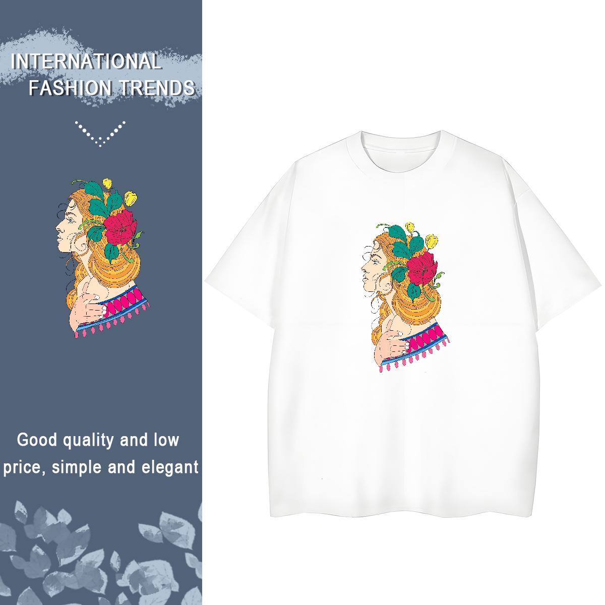 Factory Direct Woman T Shirts 230g 100% Cotton Short Sleeve O-Neck High Street Hip Hop portrait Couples T Shirts Free Shipping Black Oversized Tshirts