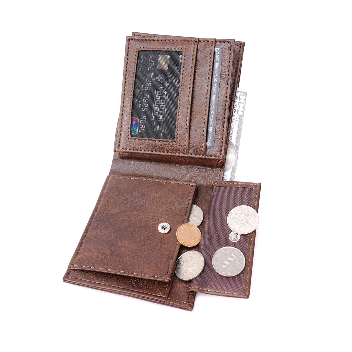 Classic mens coin wallet retro PU leather wallet mens high-quality 3-fold credit card holder wallet mens wallet 240907