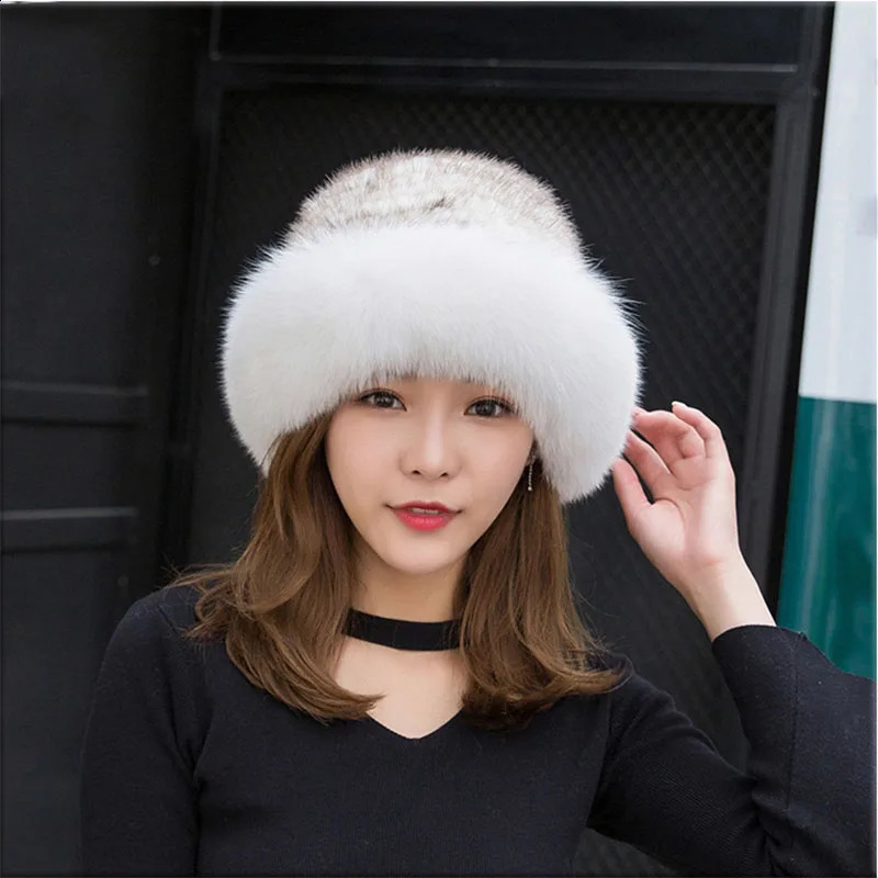 real mink woven hat pure natural fox hair fishermans hat winter warm fashion womens fox fur mink fur hat 240906