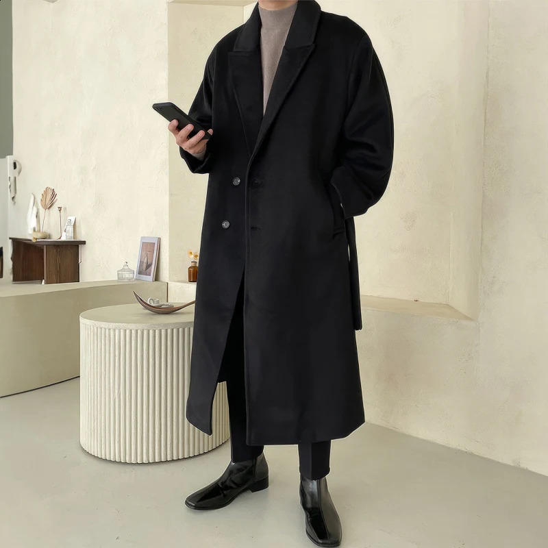 PFHQ Korean Fashion Over Knee Trench Coat Medium Long Loose 2024 Solid Color Casual Male Simple Tops 21Z6031 240904 - view 6