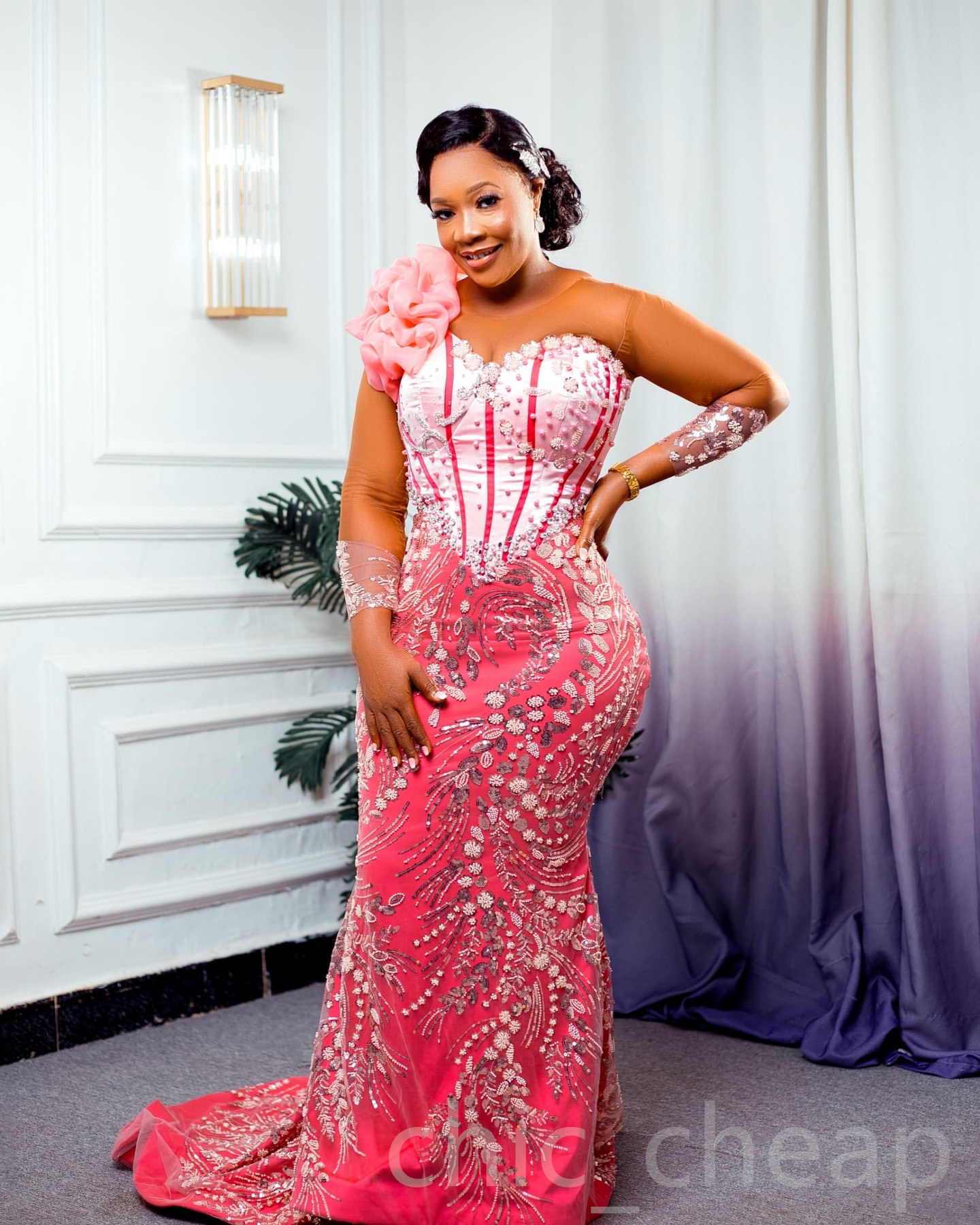 2024 Water Melon Mermaid Prom Dresses For Special Occasions Sequined Lace Beaded Evening Formal Party Second Reception Birthday Engagement Gowns Dress