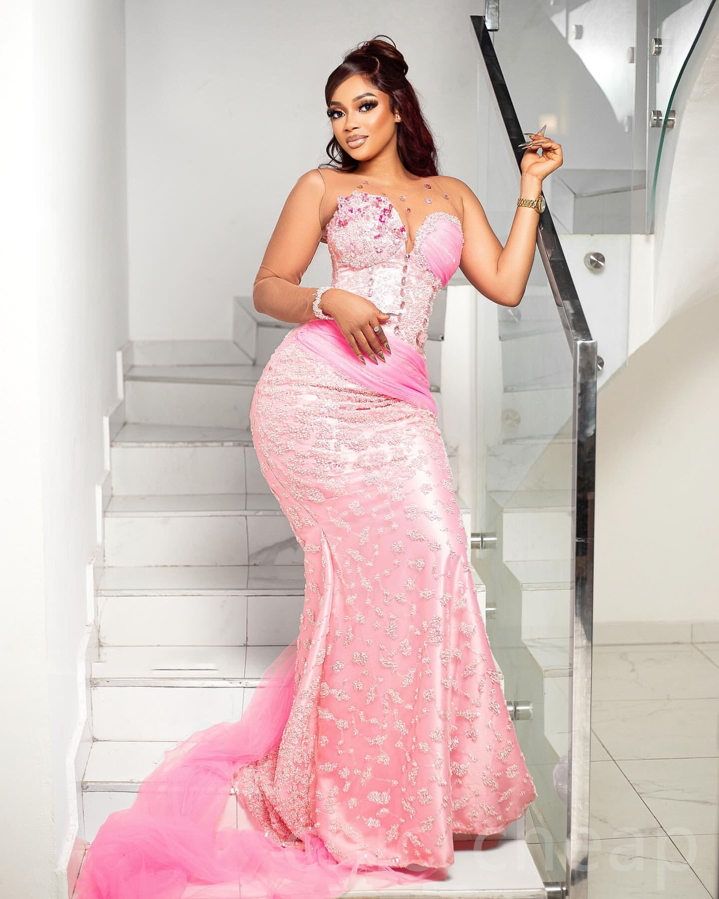 2024 Pink Mermaid Prom Dresses For Special Occasions Sequined Lace Beaded Rhinestones Evening Formal Party Second Reception Birthday Engagement Gowns 
