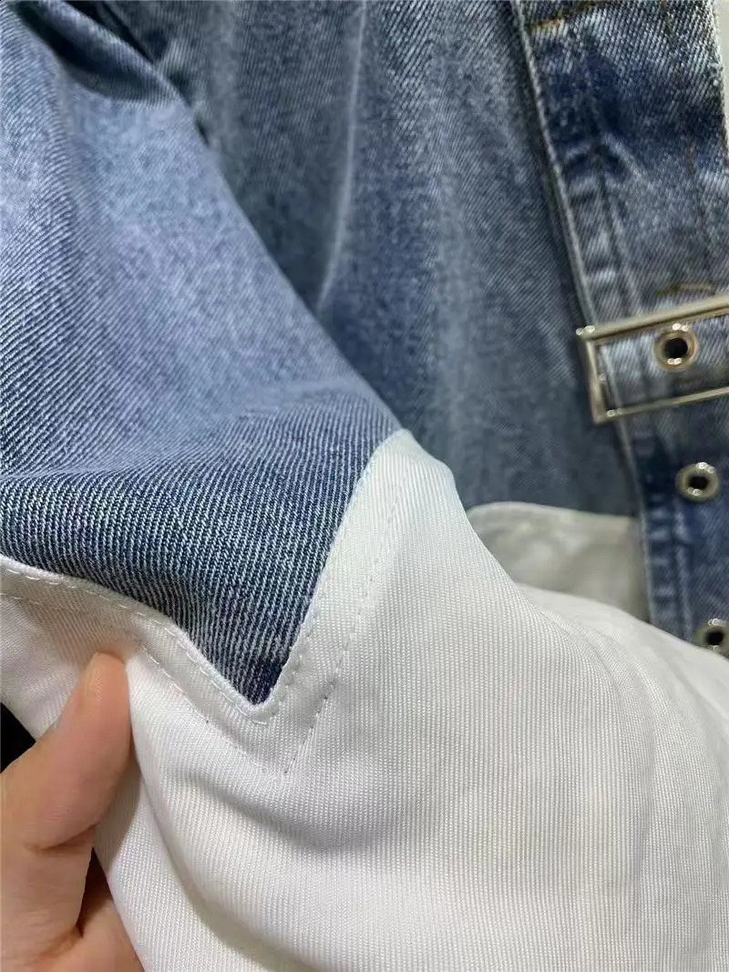 Autumn denim decal work jacket mens y ner Vneck top fashion loose cool streetwear 240904