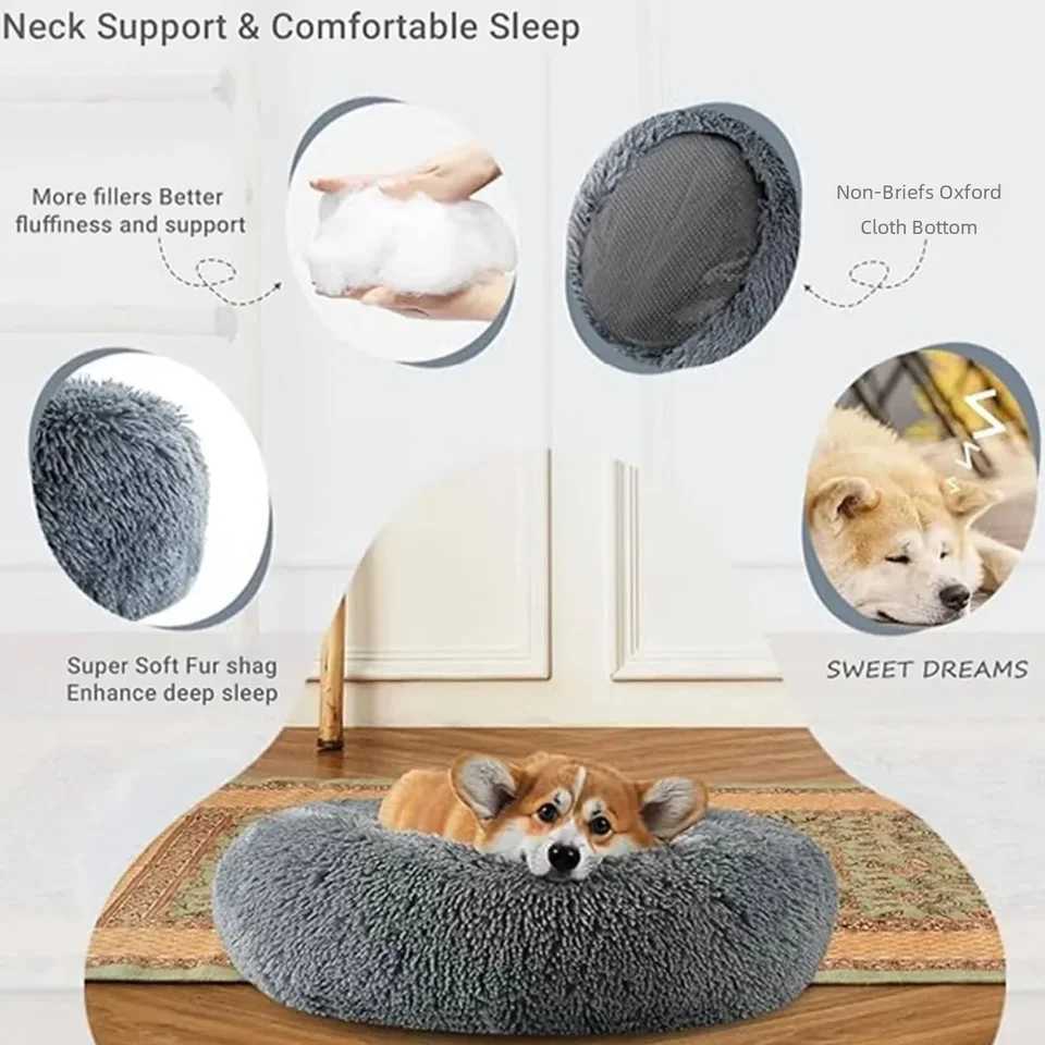 kennels pens 40-90cm round pet bed used for large dog beds ultra soft cat beds plush dog houses used for medium-sized dog houses warm sleep in winter 