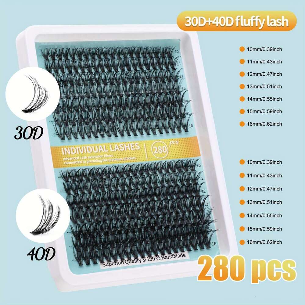 DIY extension kit containing 280 individual eyelashes, equipped with tweezers, glue, makeup remover, eyelash brush suitable for home, travel, and outd
