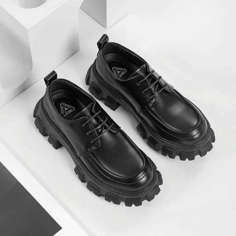 2024 Korean Version Of Street Men's Low-Top Casual Platform Heightening Derby Muffin British Formal Leather Shoes