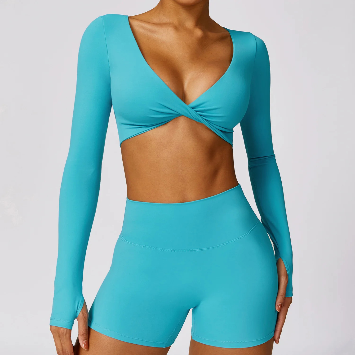 Yoga Shirts Long Sleeve Yoga Crop Tops Low Cut Bra Integrated Shirts Gym Shirt Workout Gym Top Insert Pads Slim Fit Sports Sexy 240907
