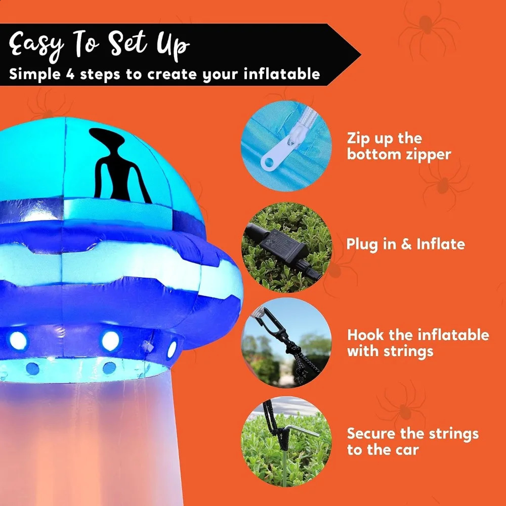 12 FT Tall Halloween Inflatables Outdoor Decorations Builtin LEDs UFO Cow Blow Up 240907