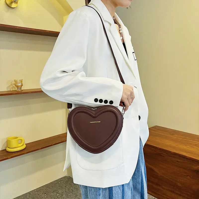 Heart Shape Crossbody Bags For Women Solid Pu Leather Shoulder Fashion Handbags 240907