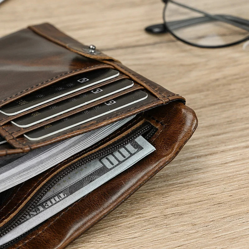 Leather mens short wallet buckle leather neutral zipper coin clutch wallet denim card holder 30% off mens wallet 240907