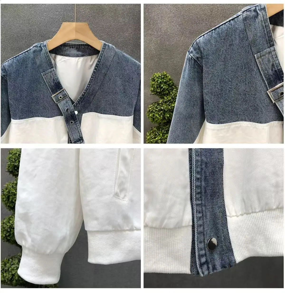 Autumn denim decal work jacket mens y ner Vneck top fashion loose cool streetwear 240904