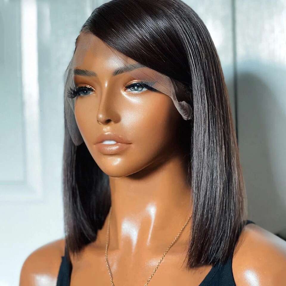 Straight Short Front 13X6 Lace Frontal Bob Wig Human Pre Plucked With Baby Side Part Remy Hair