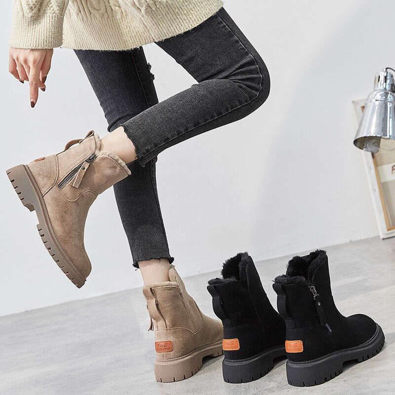 New Snow Trendy Mid Top Plush Thickened Warm Cotton Shoes Leather and Wool Integrated Winter Women's Boots