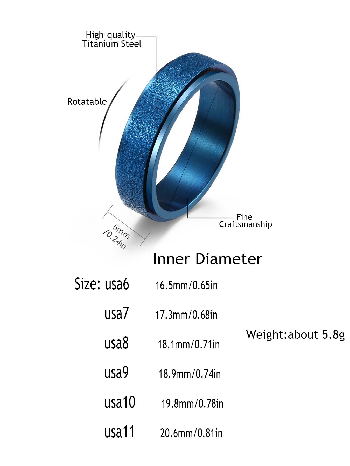 Titanium Steel Matte Rotating Engagement Ring - Stainless Steel With Multi-Coloured Pearl Sand for Couple's Accessory